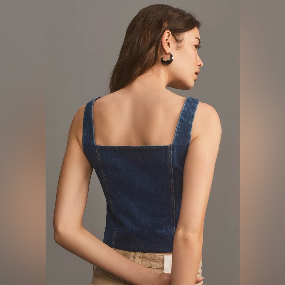 NEW Paige Irene Denim Vest Top Dark Wash Blue Size 2 - Picture 2 of 12